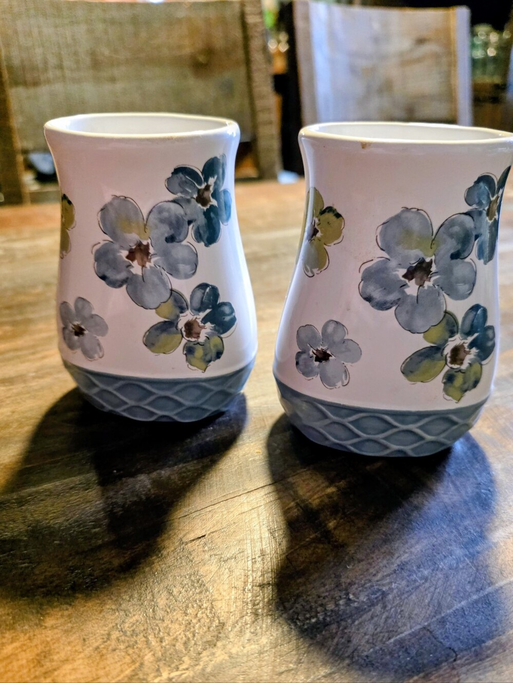 Mainstays Floral Ceramic Vases - Blue and Cream -